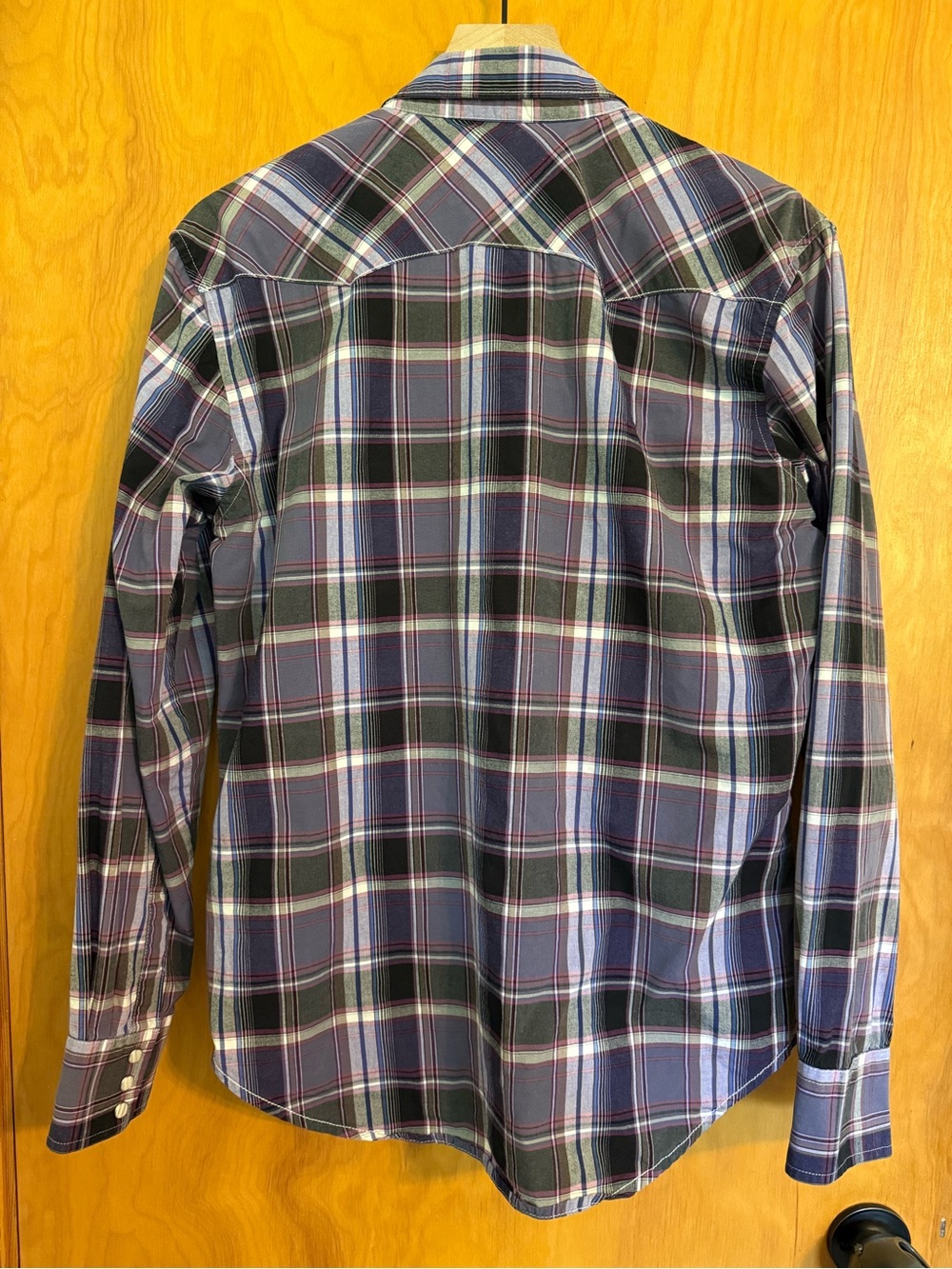 Wrangler Retro Men's Purple Black Plaid Western Long Sleeve Pearl Snap Shirt M - Picture 8 of 9
